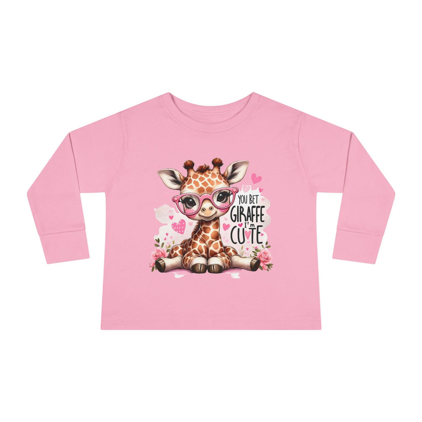 Girls Giraffe Toddler Long Sleeve Tee Shirt - Cute Funny Graphic Animal Print Top, Kids Clothing for Playtime, Birthday Gifts, Jungle Theme