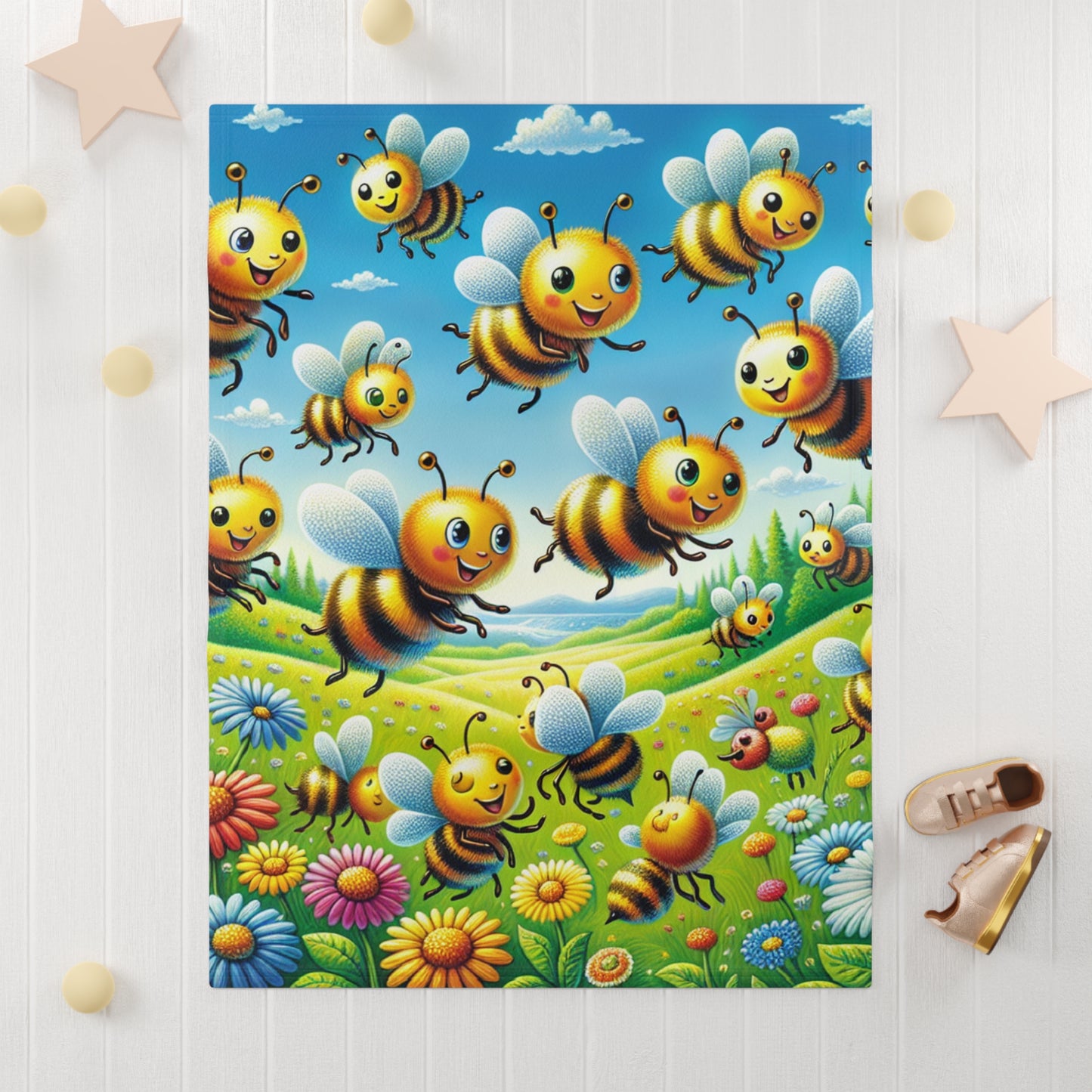 Baby Blanket, Bees, Cute, Playful, Comfortable - Soft Fleece Blanket for Babies, Nursery Decor, Baby Shower Gift, Gender Neutral Blankie,