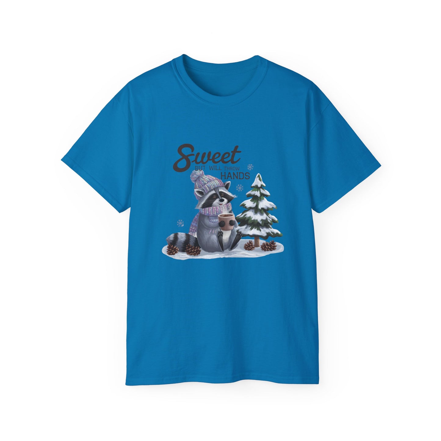 Winter Raccoon Cute Tshirt, Unisex Cotton Tee, Holiday Graphic Tee, Animal Lover Shirt, Gift for Him/Her