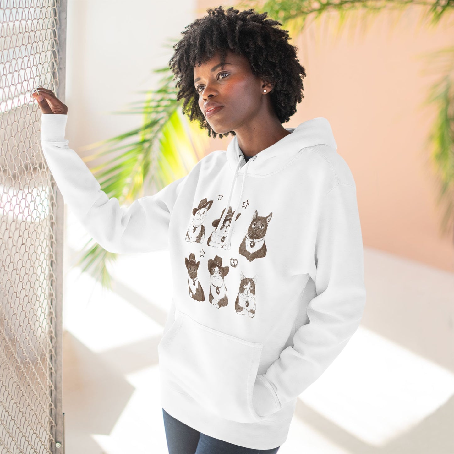 Fleece Hoodie - Cow Boy Cats for Cat Lovers