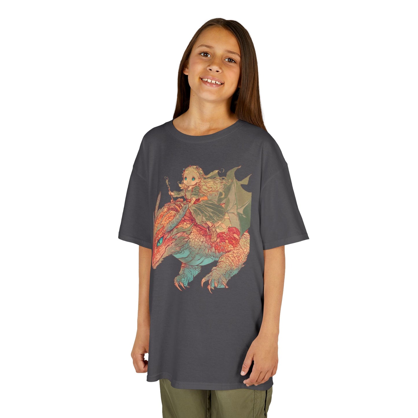 Kids Tee, PRINCESS ON DRAGON shirt for girls, Fantasy Child T-shirt, Magical Fairytale Top, Children's Apparel, Birthday Gift