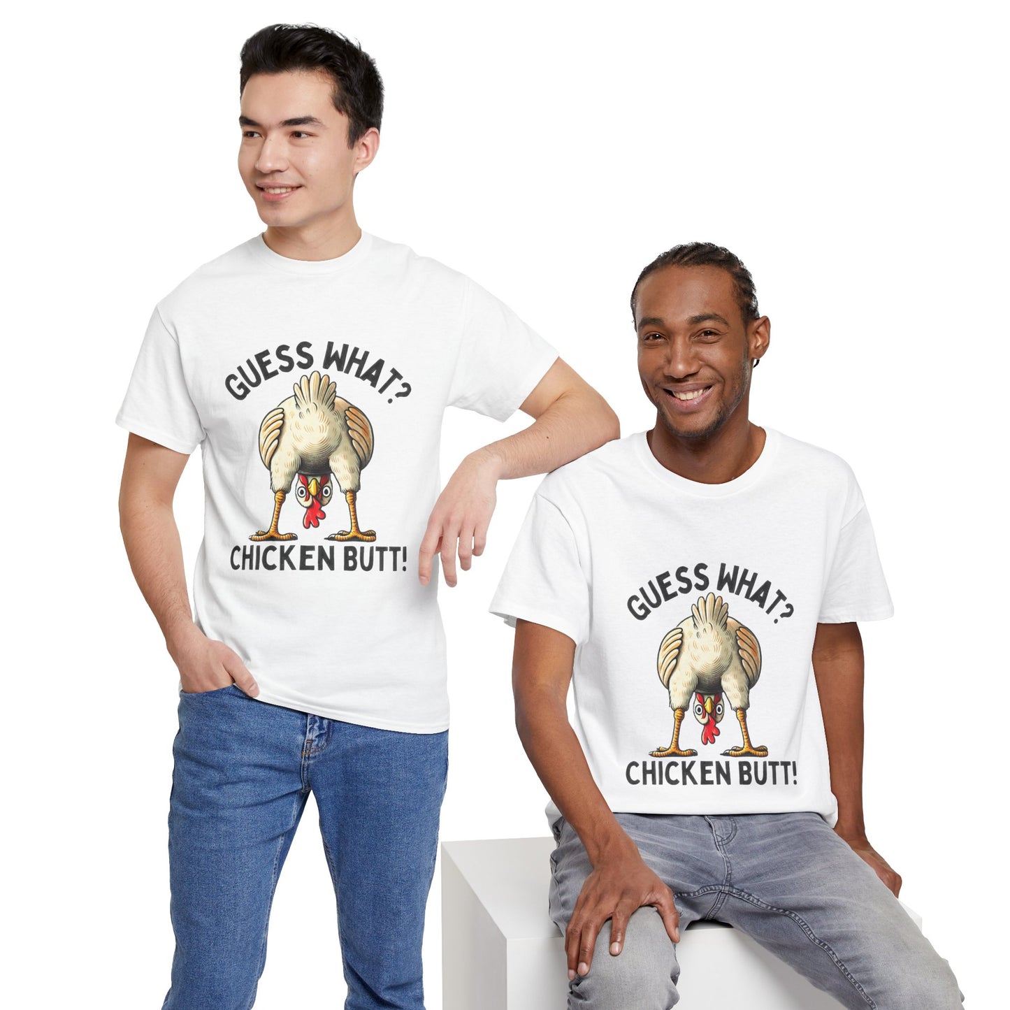 Funny Guess What Chicken Butt Unisex Heavy Cotton Tee Shirt, Humorous Animal Lover Tee, Graphic Tee, Sarcastic Chicken Tee, Chicken Butt