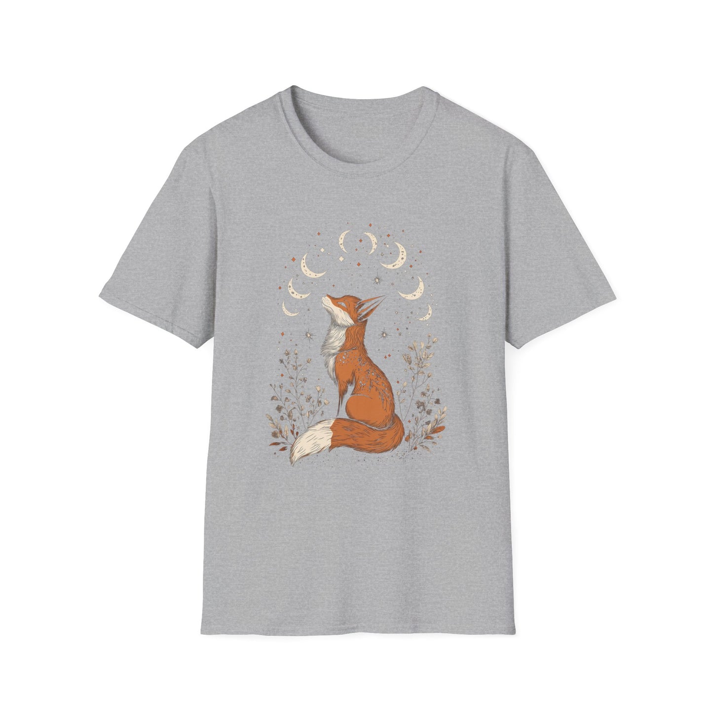 Folklore Fox Floral T-Shirt, Nature Animal Graphic Tee, Boho Woodland Shirt, Unisex Softstyle Top, Gift for Nature Lovers
