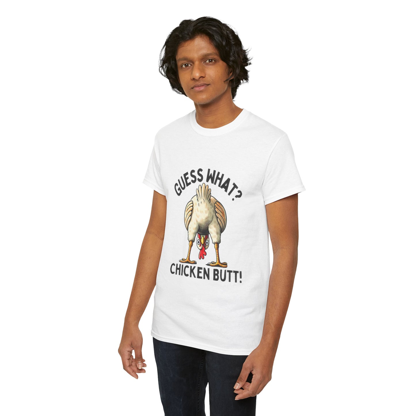 Funny Guess What Chicken Butt Unisex Heavy Cotton Tee Shirt, Humorous Animal Lover Tee, Graphic Tee, Sarcastic Chicken Tee, Chicken Butt