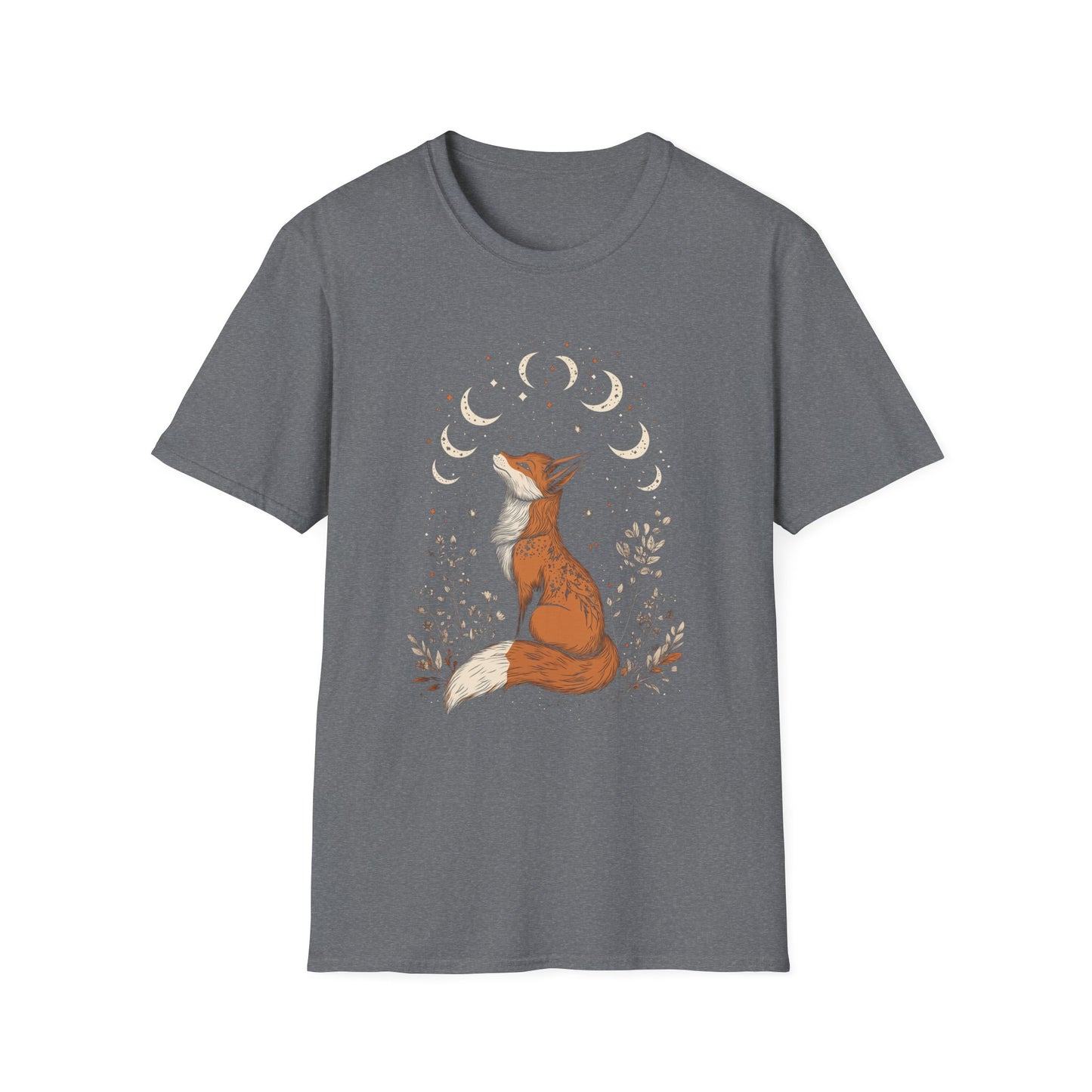 Folklore Fox Floral T-Shirt, Nature Animal Graphic Tee, Boho Woodland Shirt, Unisex Softstyle Top, Gift for Nature Lovers