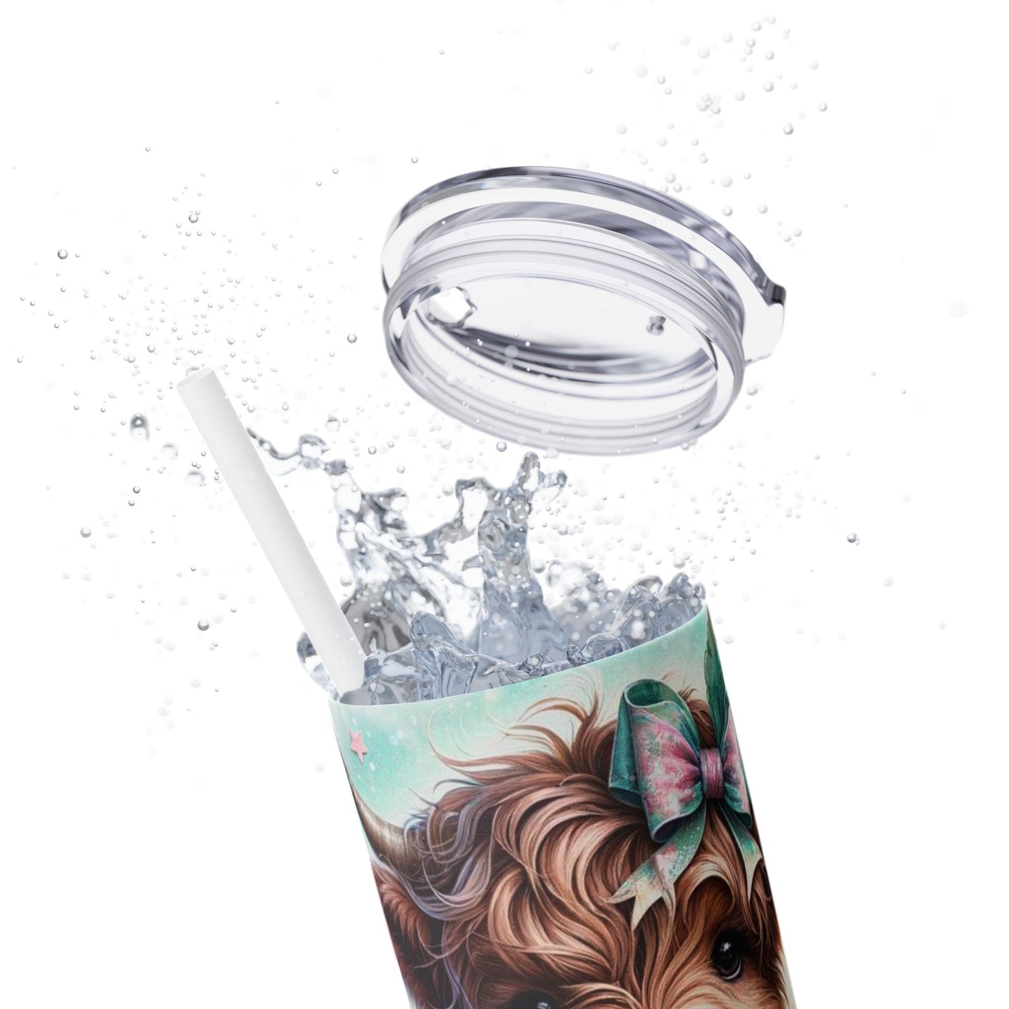 Highland Cow Skinny Tumbler, 20oz - Stainless Steel Insulated Travel Cup with Straw, Unique Animal Print Gift, Farmhouse Kitchen Decor,