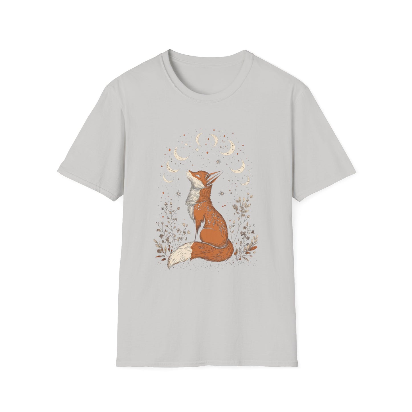 Folklore Fox Floral T-Shirt, Nature Animal Graphic Tee, Boho Woodland Shirt, Unisex Softstyle Top, Gift for Nature Lovers
