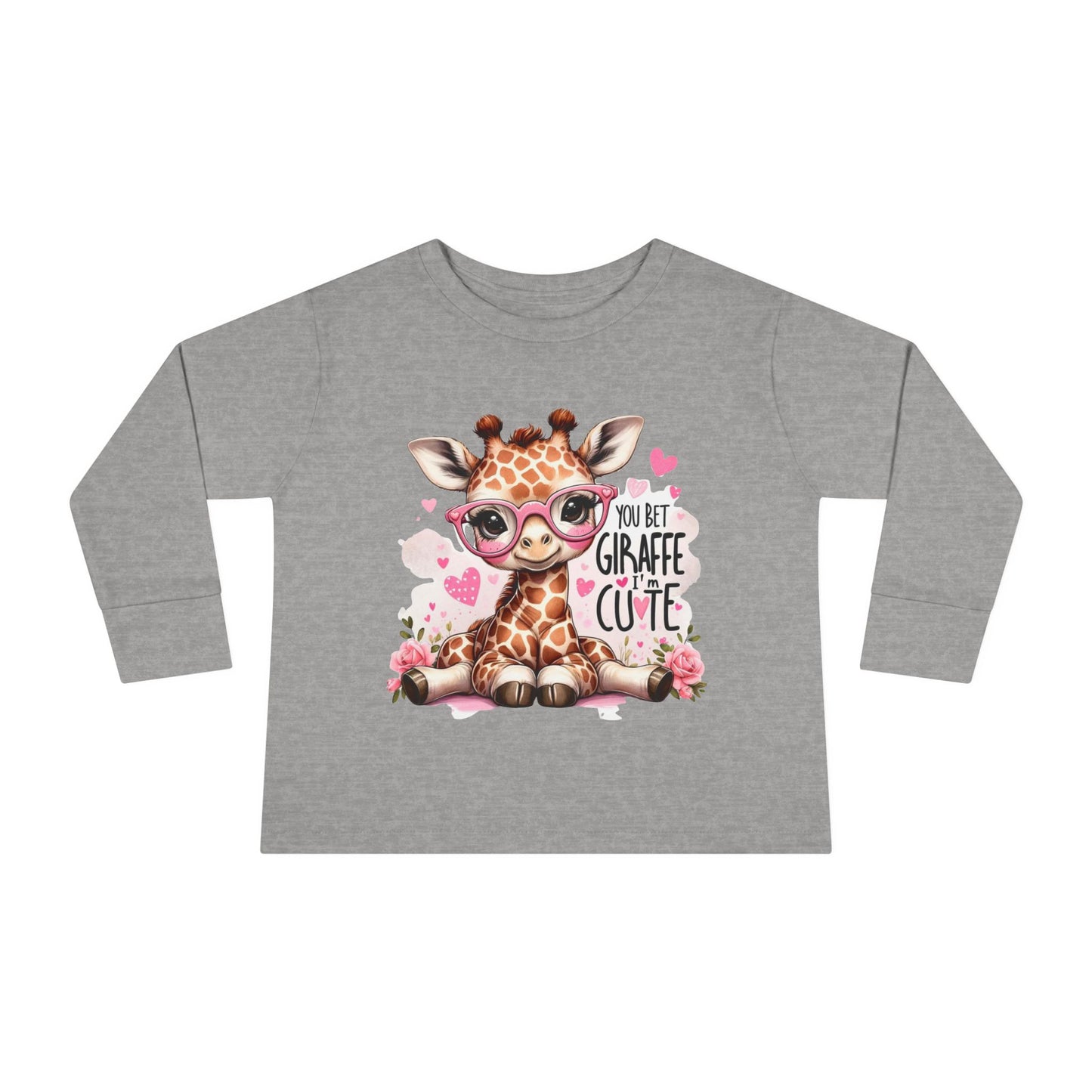Girls Giraffe Toddler Long Sleeve Tee Shirt - Cute Funny Graphic Animal Print Top, Kids Clothing for Playtime, Birthday Gifts, Jungle Theme