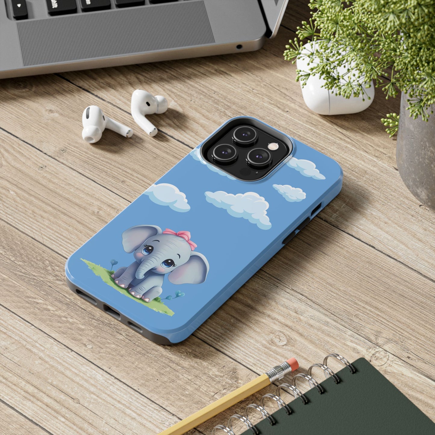 Cartoon Elephant Tough Phone Case - Cute Animal Lover Gift, Protective Cover for