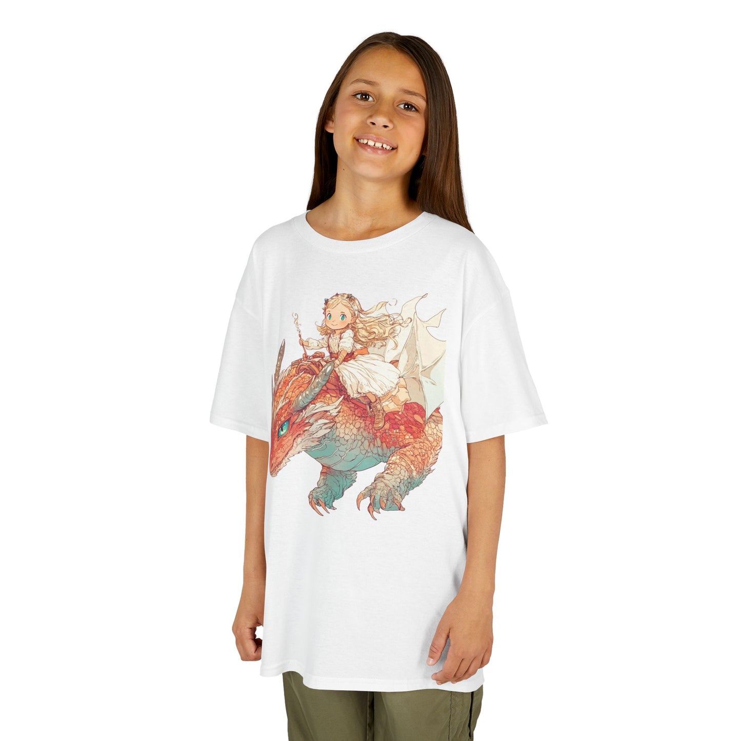 Kids Tee, PRINCESS ON DRAGON shirt for girls, Fantasy Child T-shirt, Magical Fairytale Top, Children's Apparel, Birthday Gift