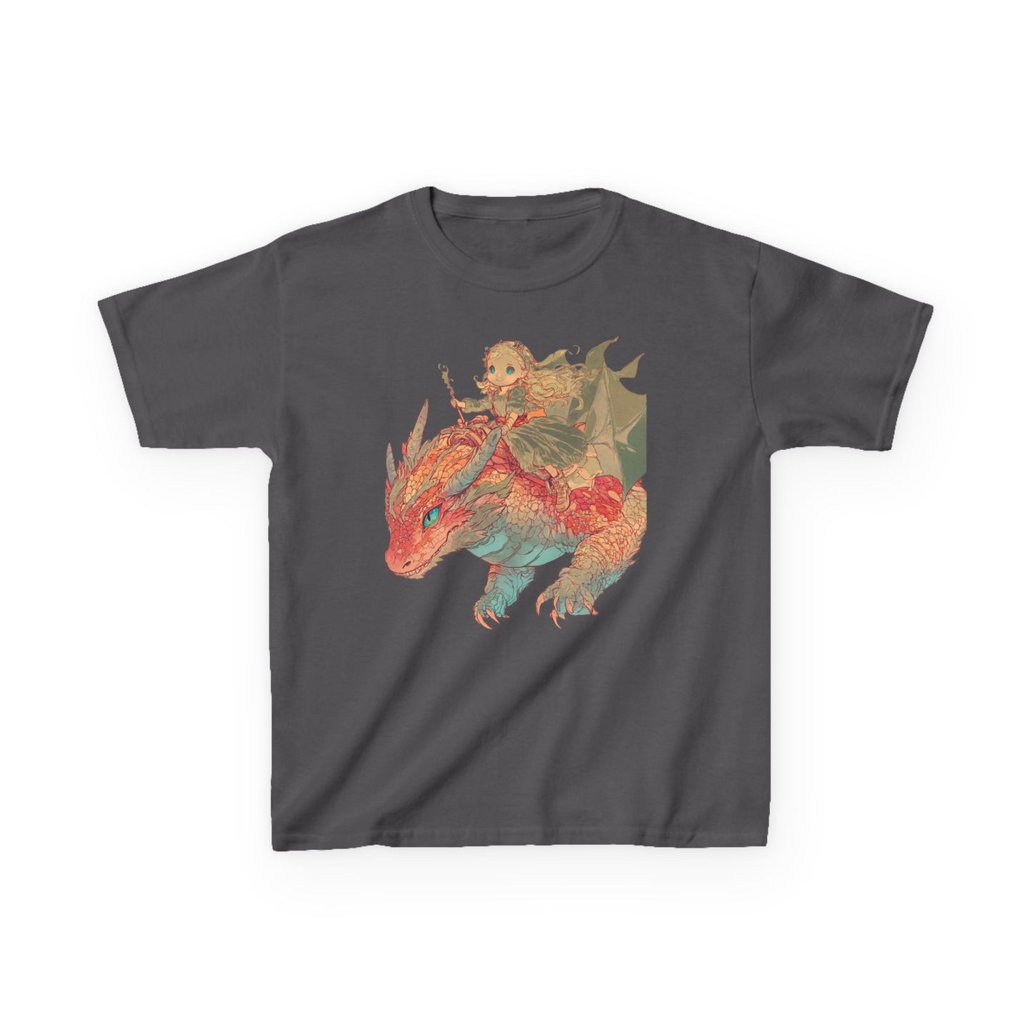 Kids Tee, PRINCESS ON DRAGON shirt for girls, Fantasy Child T-shirt, Magical Fairytale Top, Children's Apparel, Birthday Gift