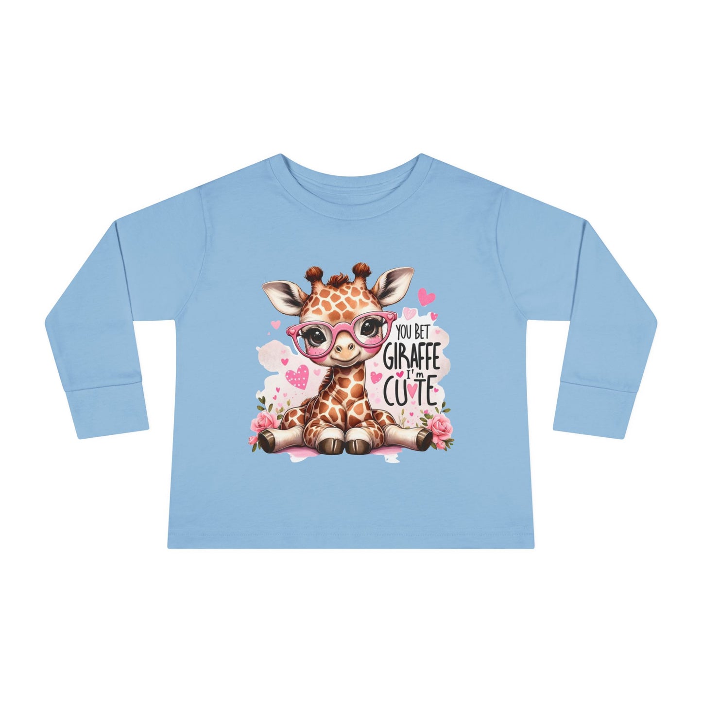 Girls Giraffe Toddler Long Sleeve Tee Shirt - Cute Funny Graphic Animal Print Top, Kids Clothing for Playtime, Birthday Gifts, Jungle Theme