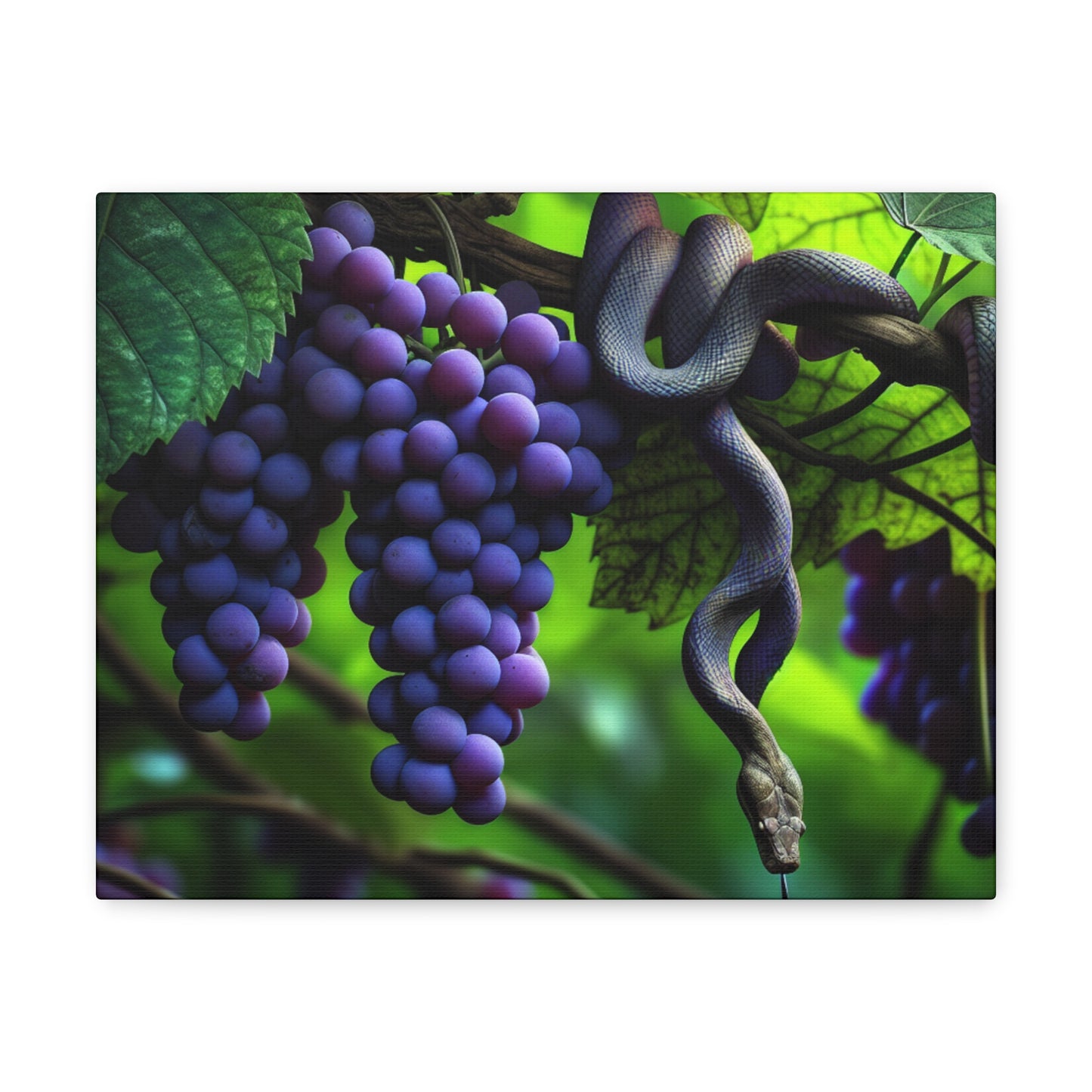 Canvas Gallery Wraps, Purple Grapes and Snake Design, Wall Art for Nature Lovers, Home Decor Gift, Unique Room Accent, Botanical Artwork,