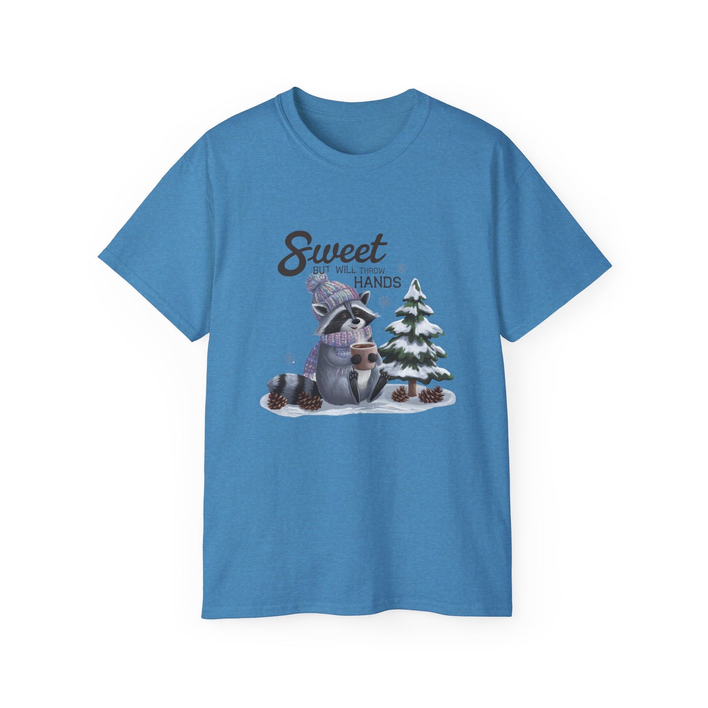 Winter Raccoon Cute Tshirt, Unisex Cotton Tee, Holiday Graphic Tee, Animal Lover Shirt, Gift for Him/Her