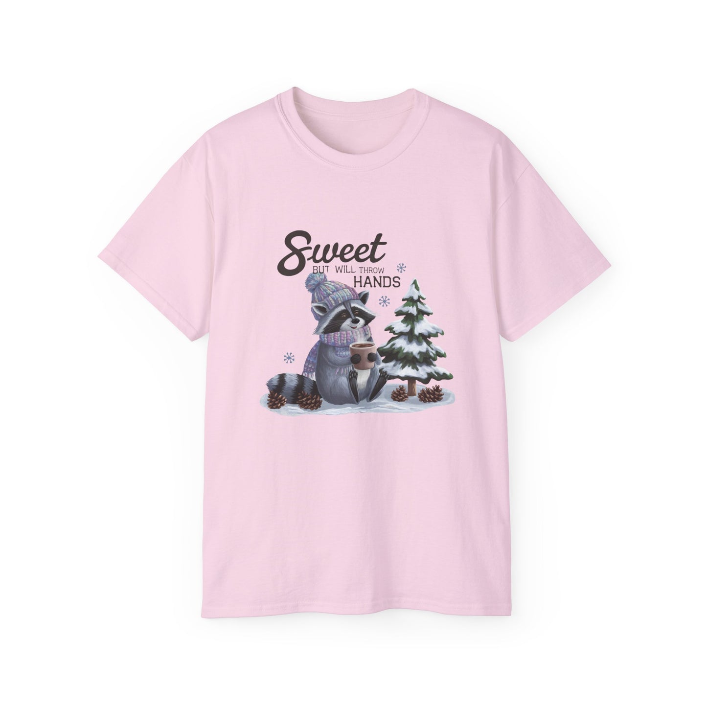 Winter Raccoon Cute Tshirt, Unisex Cotton Tee, Holiday Graphic Tee, Animal Lover Shirt, Gift for Him/Her