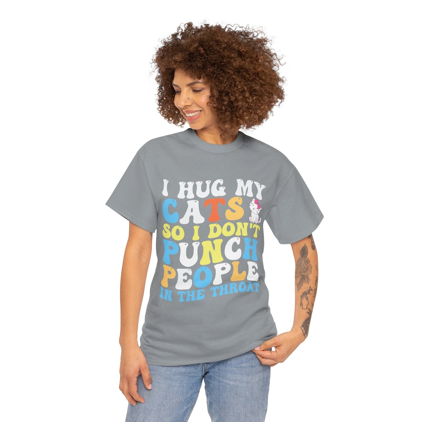 Funny Cat Lover Unisex Heavy Cotton Tee, I HUG CATS Shirt