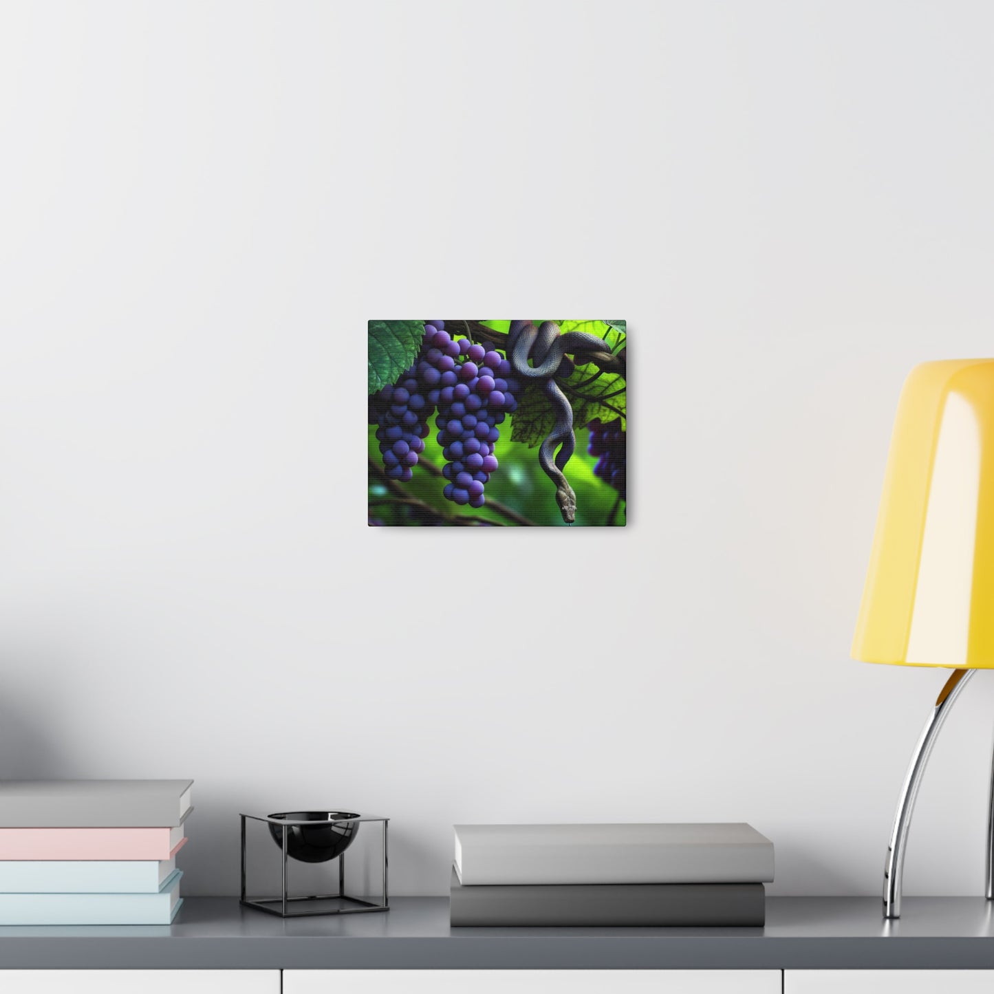 Canvas Gallery Wraps, Purple Grapes and Snake Design, Wall Art for Nature Lovers, Home Decor Gift, Unique Room Accent, Botanical Artwork,