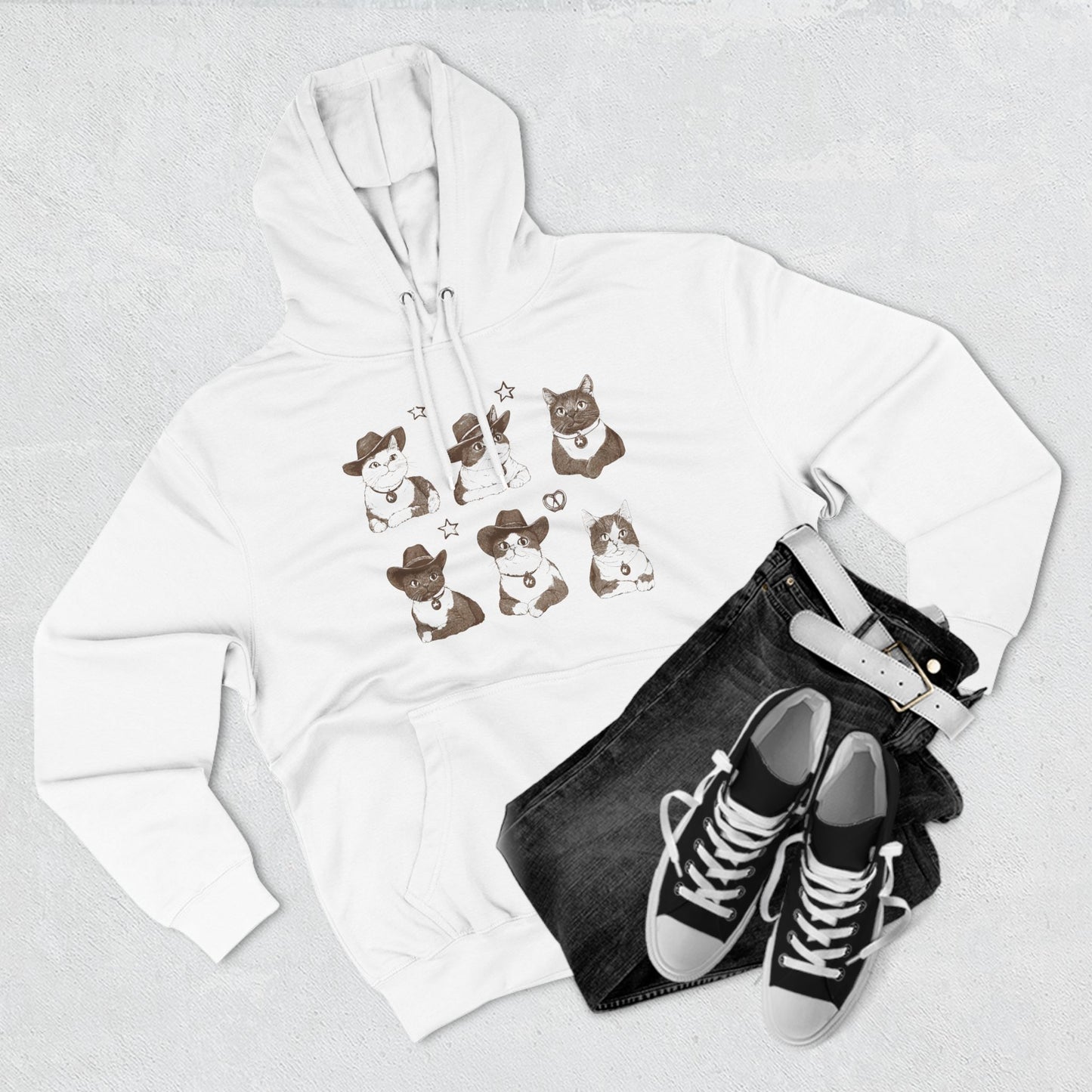 Fleece Hoodie - Cow Boy Cats for Cat Lovers