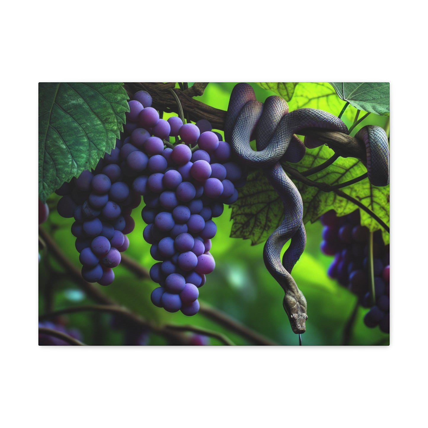 Canvas Gallery Wraps, Purple Grapes and Snake Design, Wall Art for Nature Lovers, Home Decor Gift, Unique Room Accent, Botanical Artwork,