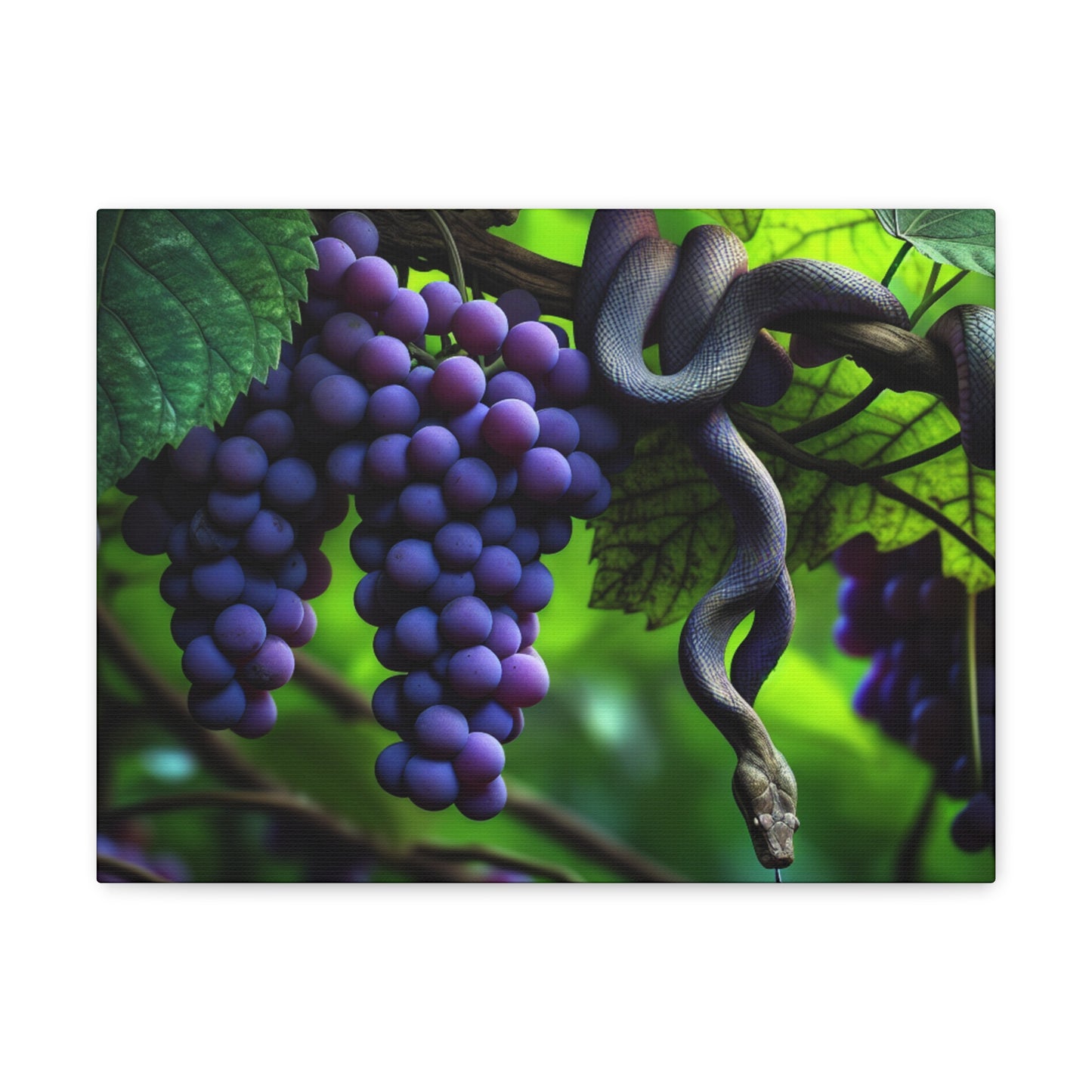Canvas Gallery Wraps, Purple Grapes and Snake Design, Wall Art for Nature Lovers, Home Decor Gift, Unique Room Accent, Botanical Artwork,