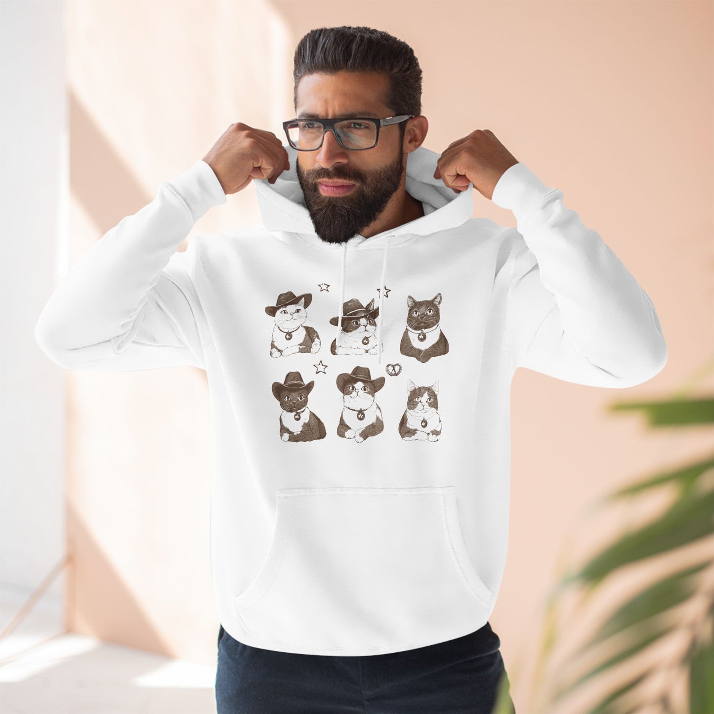 Fleece Hoodie - Cow Boy Cats for Cat Lovers
