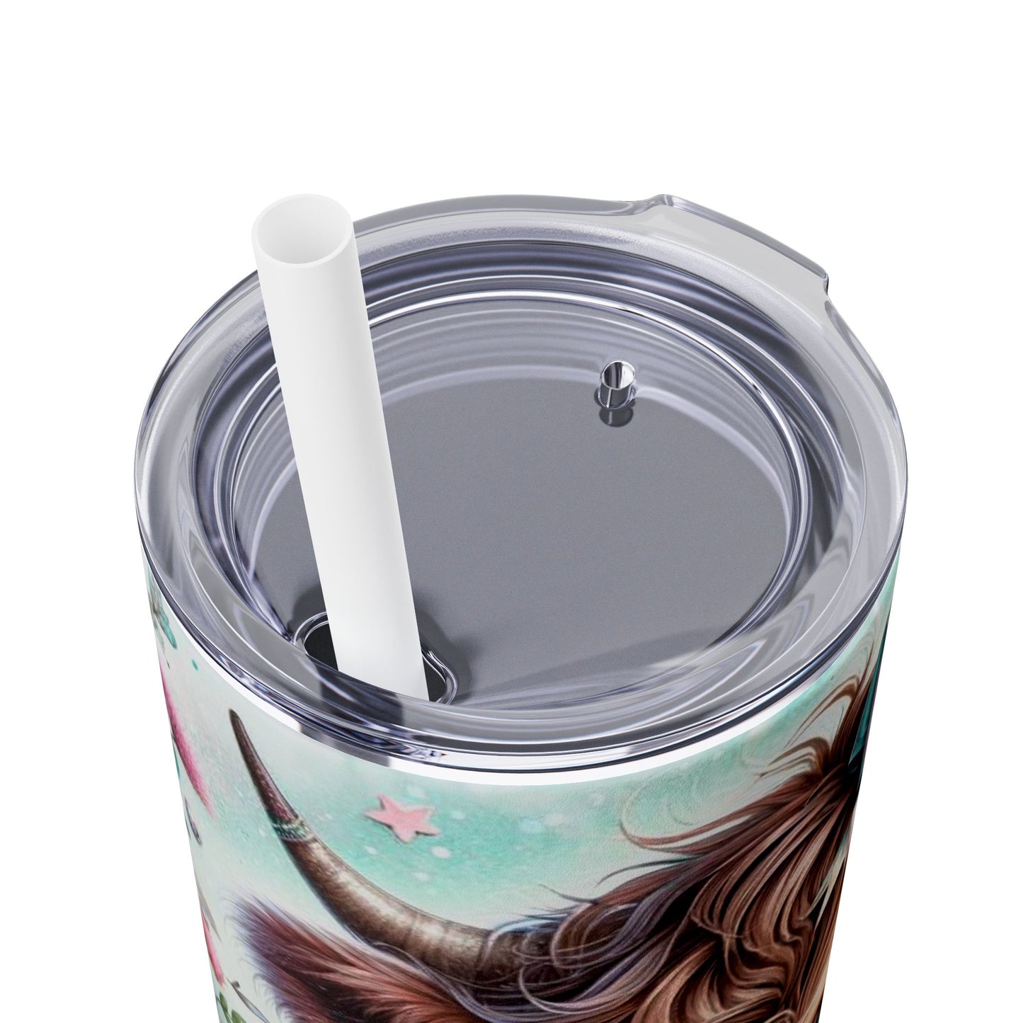 Highland Cow Skinny Tumbler, 20oz - Stainless Steel Insulated Travel Cup with Straw, Unique Animal Print Gift, Farmhouse Kitchen Decor,