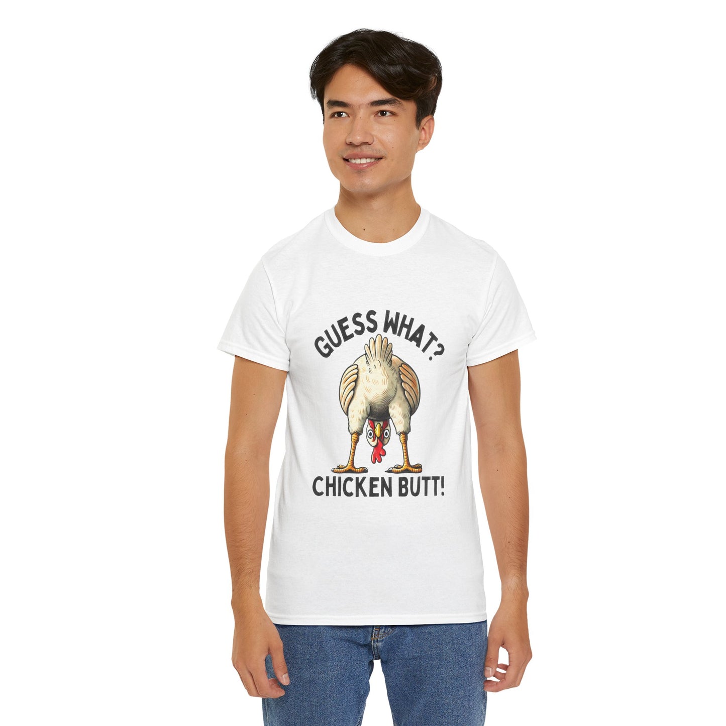 Funny Guess What Chicken Butt Unisex Heavy Cotton Tee Shirt, Humorous Animal Lover Tee, Graphic Tee, Sarcastic Chicken Tee, Chicken Butt