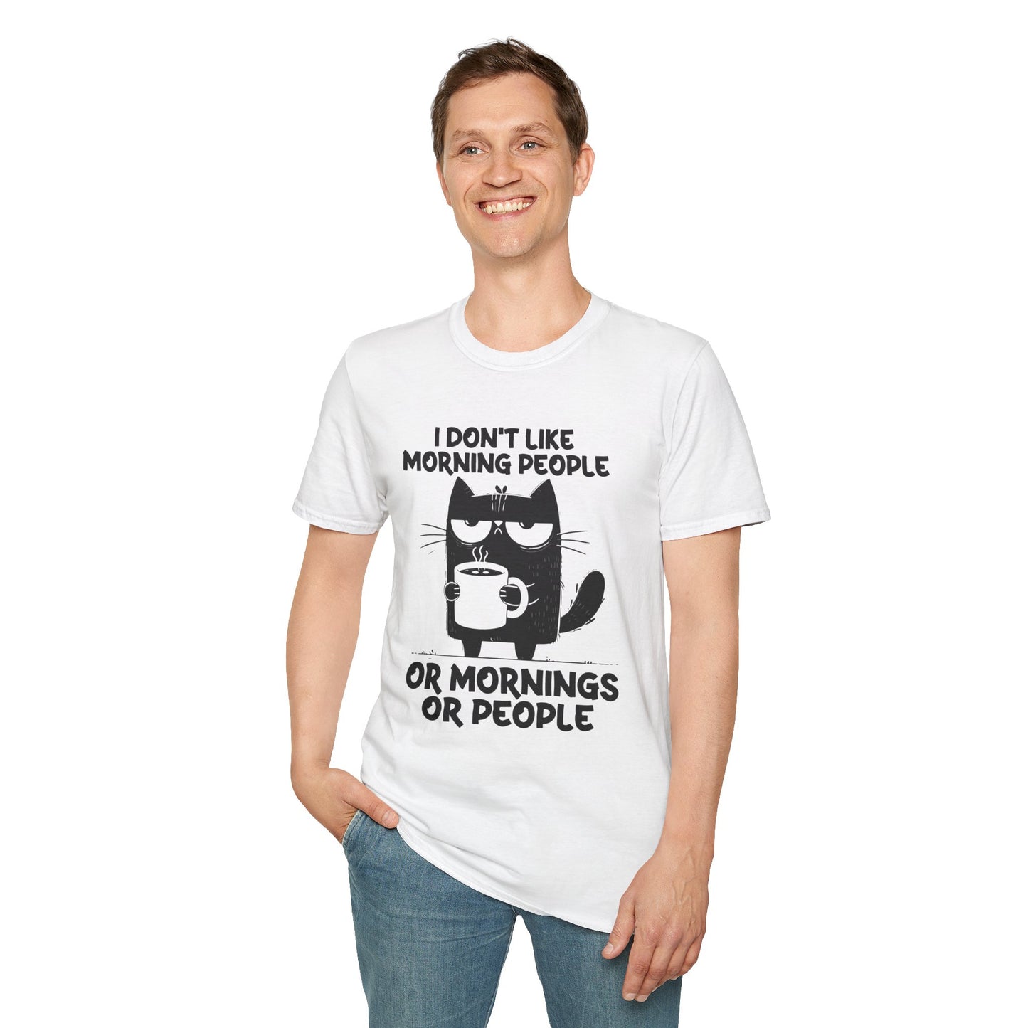 Funny i don't like mornings Unisex Softstyle T-Shirt, Sarcastic Graphic Tee, Lazy Day Shirt, Humorous Quote Top, Comfy Cotton Tee
