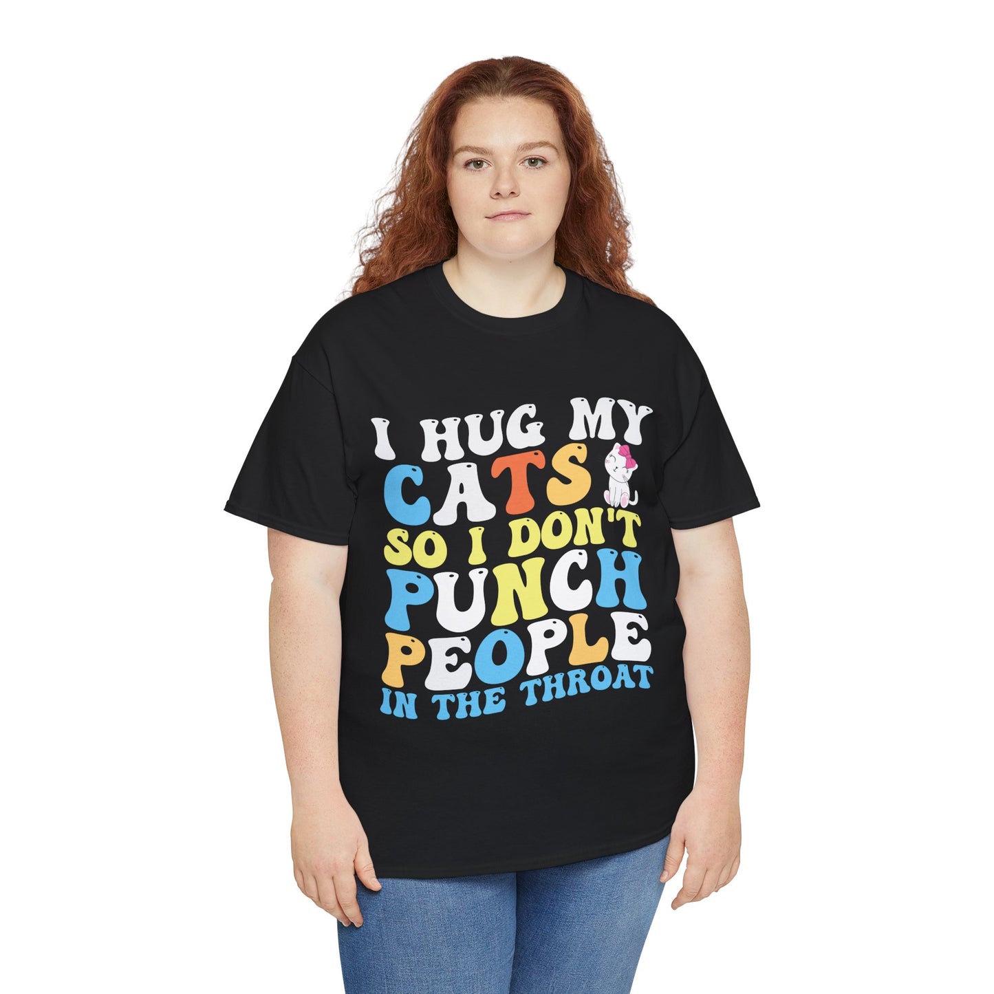 Funny Cat Lover Unisex Heavy Cotton Tee, I HUG CATS Shirt