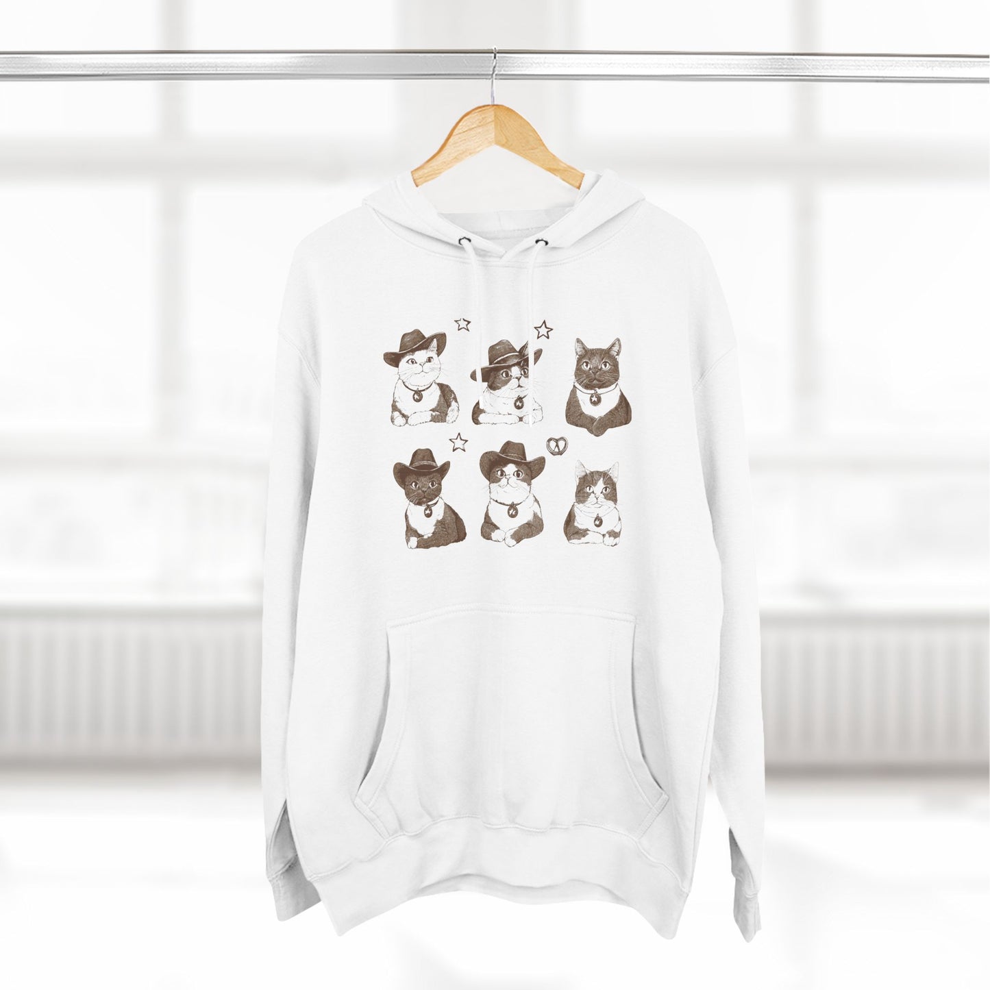 Fleece Hoodie - Cow Boy Cats for Cat Lovers