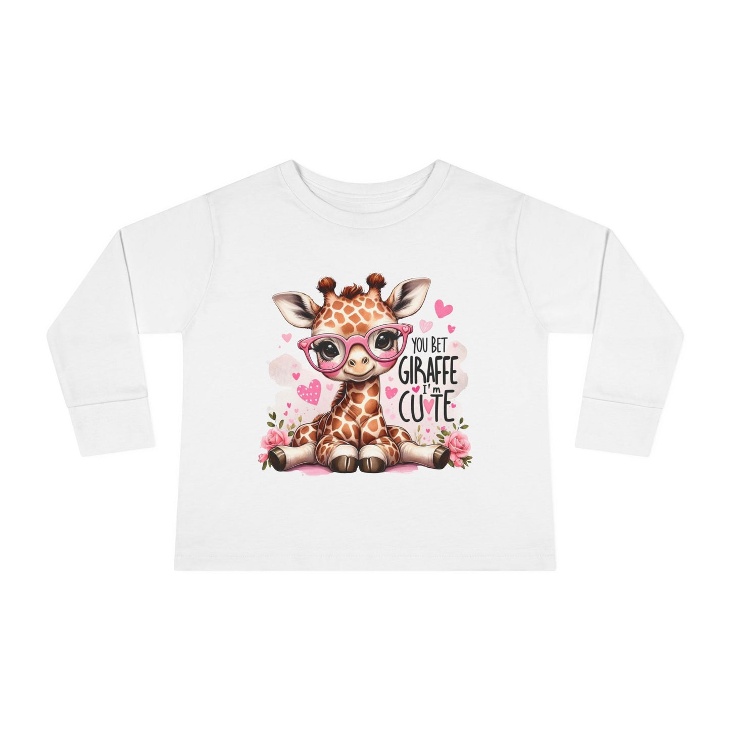 Girls Giraffe Toddler Long Sleeve Tee Shirt - Cute Funny Graphic Animal Print Top, Kids Clothing for Playtime, Birthday Gifts, Jungle Theme
