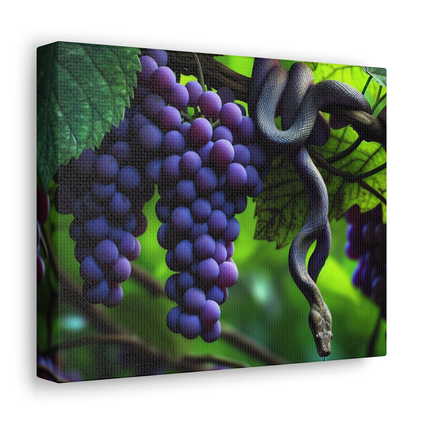Canvas Gallery Wraps, Purple Grapes and Snake Design, Wall Art for Nature Lovers, Home Decor Gift, Unique Room Accent, Botanical Artwork,
