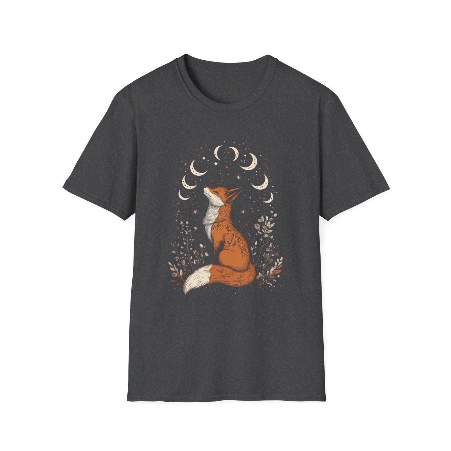 Folklore Fox Floral T-Shirt, Nature Animal Graphic Tee, Boho Woodland Shirt, Unisex Softstyle Top, Gift for Nature Lovers
