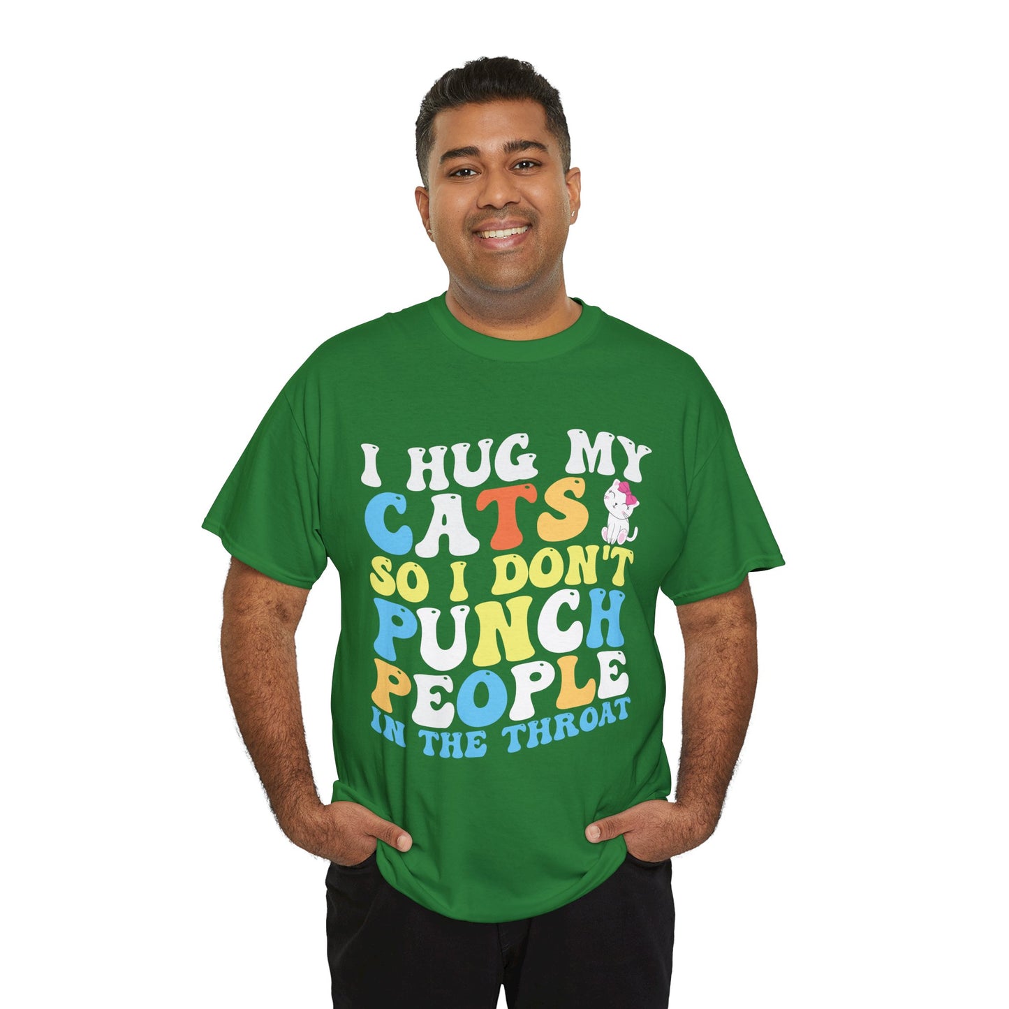 Funny Cat Lover Unisex Heavy Cotton Tee, I HUG CATS Shirt