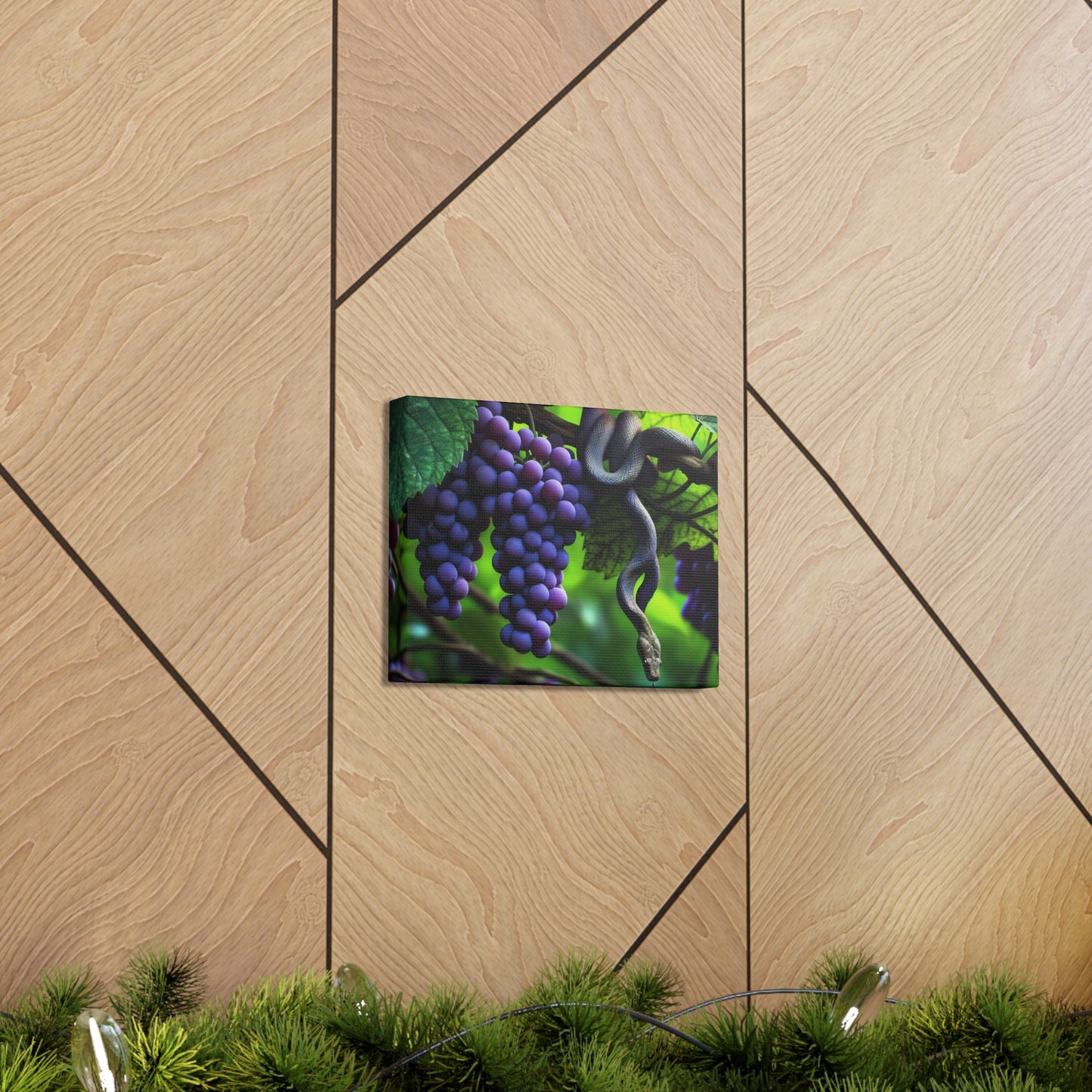 Canvas Gallery Wraps, Purple Grapes and Snake Design, Wall Art for Nature Lovers, Home Decor Gift, Unique Room Accent, Botanical Artwork,