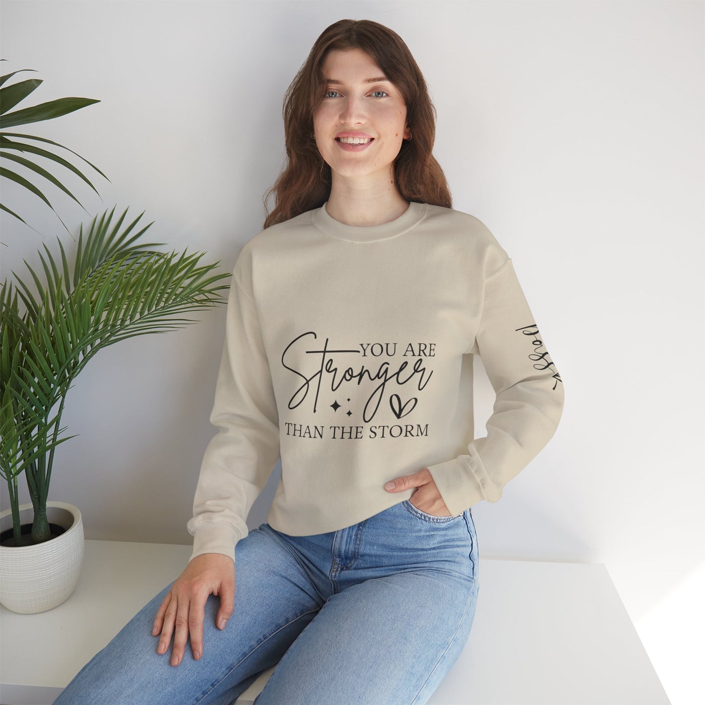 Stronger Than The Storm Crewneck Sweatshirt, Motivational Jumper, Inspirational Pullover, Cozy Sweater, Resilience Gift, Comfortable Top