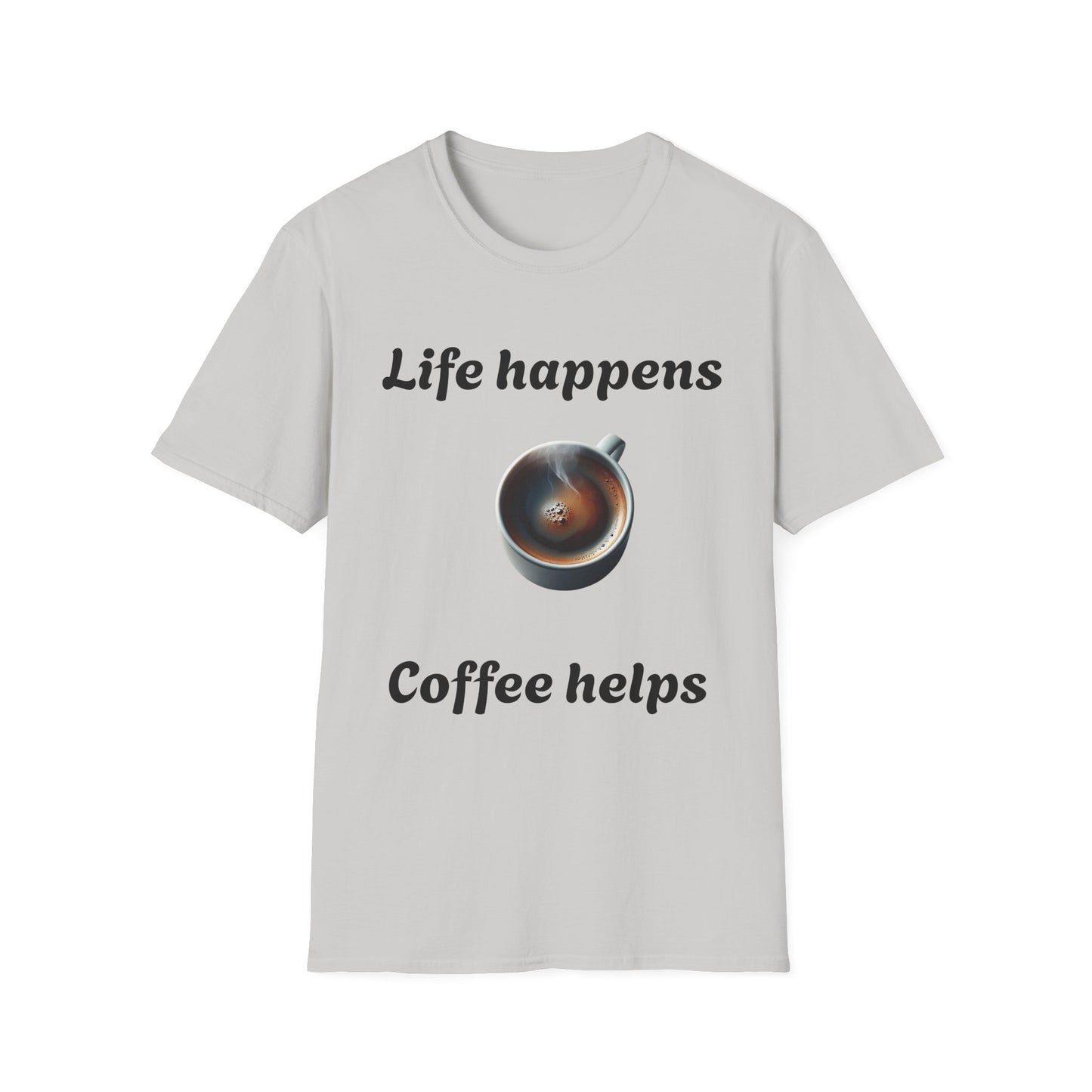 Coffee Lovers Unisex Softstyle T-Shirt, Life Happens Womans Tee, Graphic Tee, Funny Quote Shirt, Gift for Coffee Enthusiast, Coffee Lover