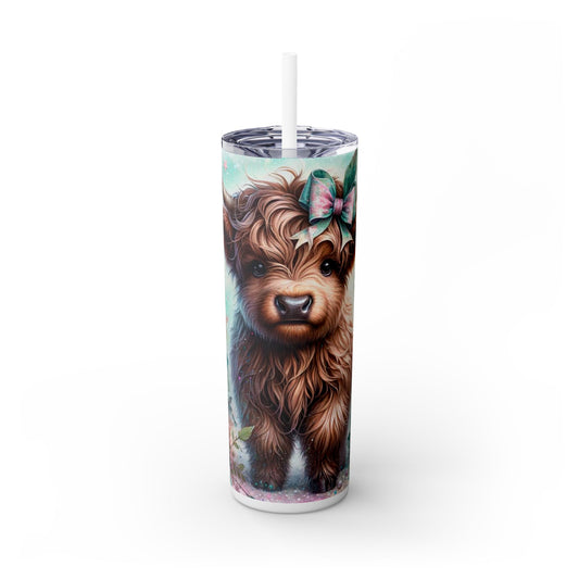 Highland Cow Skinny Tumbler, 20oz - Stainless Steel Insulated Travel Cup with Straw, Unique Animal Print Gift, Farmhouse Kitchen Decor,
