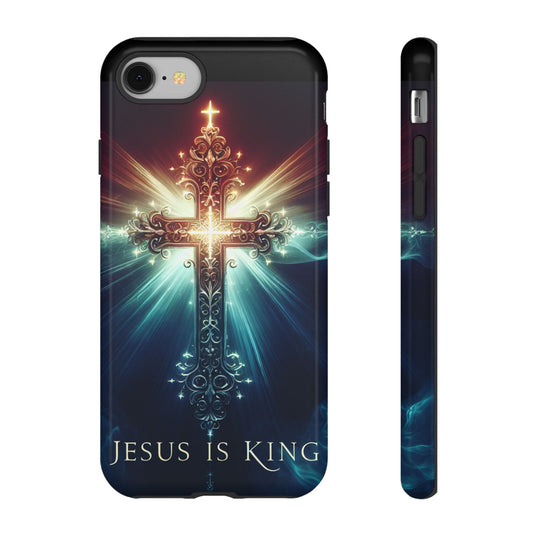 Religious Phone Cases - Jesus is King Cross Tough Case, Christian Phone Accessories, Faith Phone Covers, Inspirational Christmas Gifts