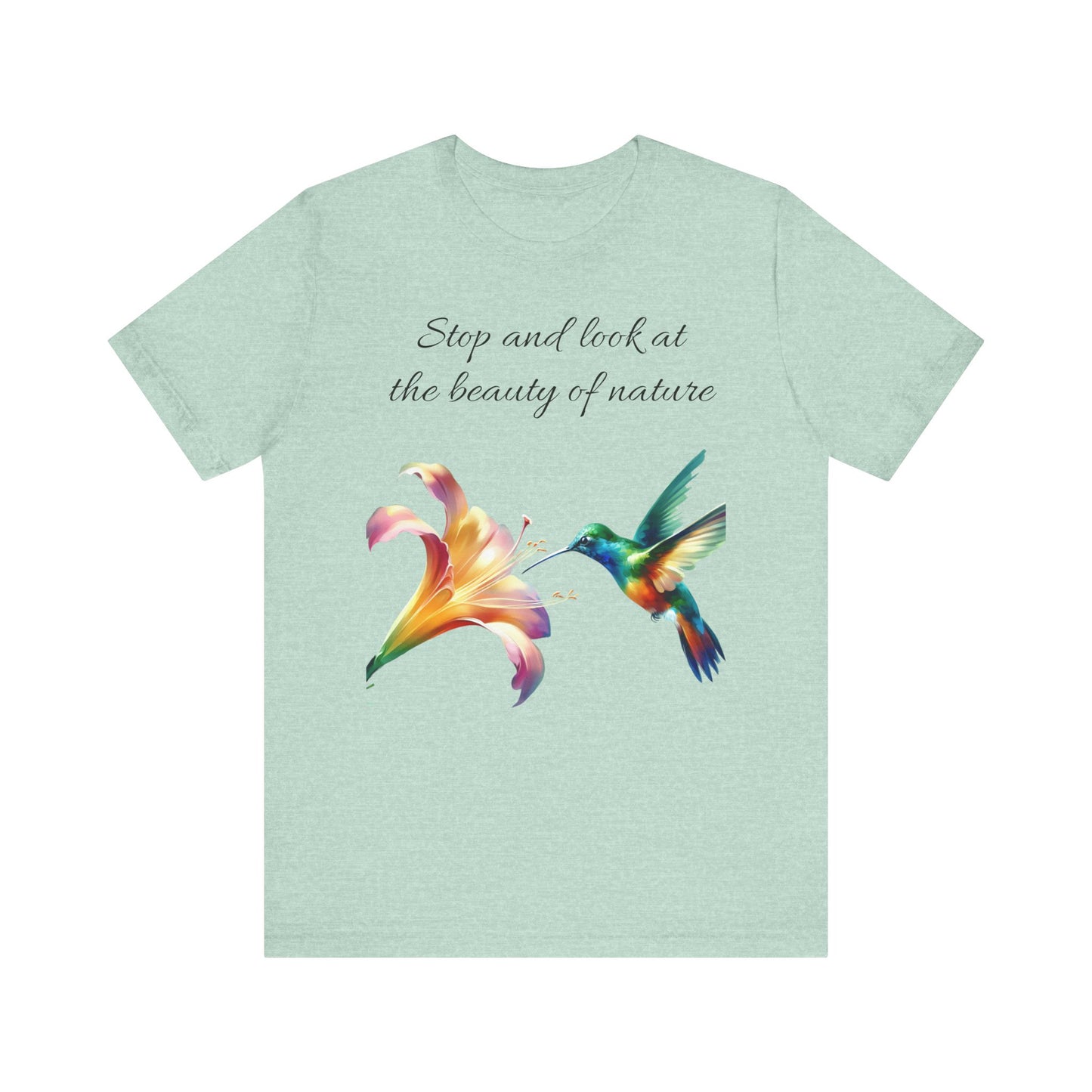 Nature Beauty Humming Bird Tee, Unisex T-Shirt, Bird Lover Gift, Short Sleeve Shirt, Wildlife Graphic Top