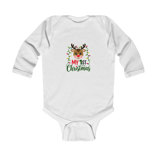 1st Christmas Infant Long Sleeve Bodysuit, Baby Onesie, Holiday Outfit, Xmas Gift, Cute Baby Clothes