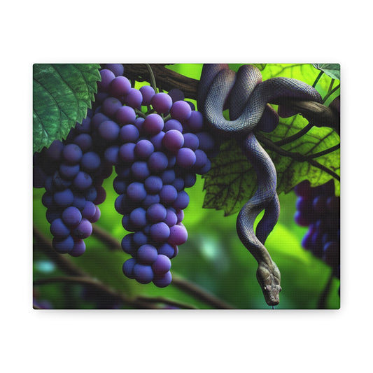 Canvas Gallery Wraps, Purple Grapes and Snake Design, Wall Art for Nature Lovers, Home Decor Gift, Unique Room Accent, Botanical Artwork,