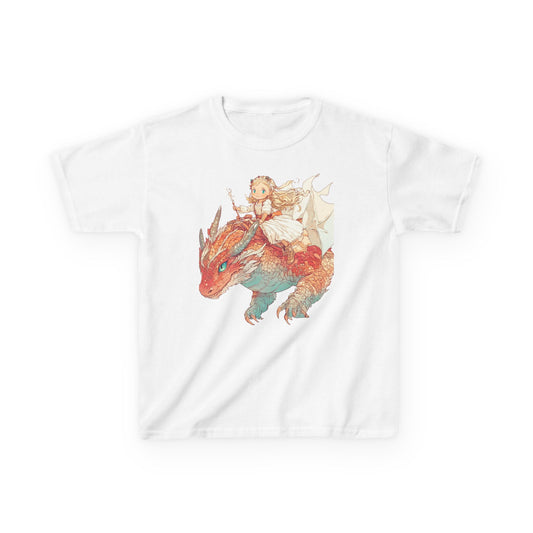 Kids Tee, PRINCESS ON DRAGON shirt for girls, Fantasy Child T-shirt, Magical Fairytale Top, Children's Apparel, Birthday Gift