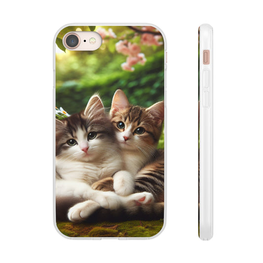 Flexi Cases, Cute Adorable Cat Phone Case - Kitty Lover Gift, Kawaii Animal Cover, Soft Silicone Slim Shell, Protective Stylish Sleeve,