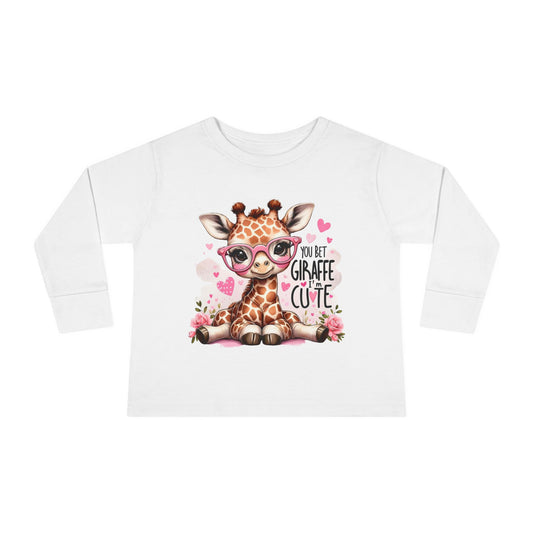Girls Giraffe Toddler Long Sleeve Tee Shirt - Cute Funny Graphic Animal Print Top, Kids Clothing for Playtime, Birthday Gifts, Jungle Theme