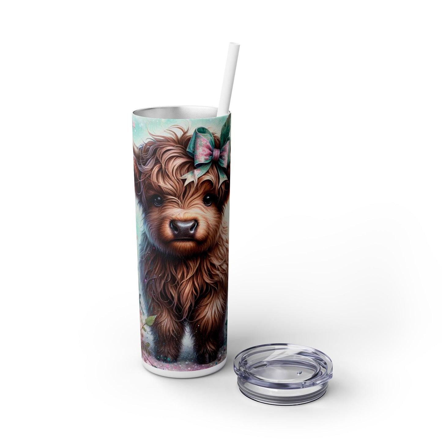 Highland Cow Skinny Tumbler, 20oz - Stainless Steel Insulated Travel Cup with Straw, Unique Animal Print Gift, Farmhouse Kitchen Decor,