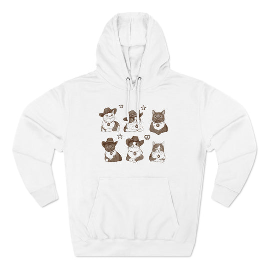 Fleece Hoodie - Cow Boy Cats for Cat Lovers