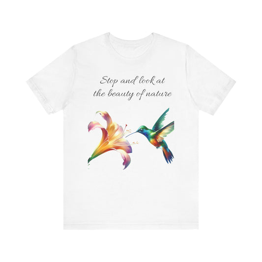 Nature Beauty Humming Bird Tee, Unisex T-Shirt, Bird Lover Gift, Short Sleeve Shirt, Wildlife Graphic Top