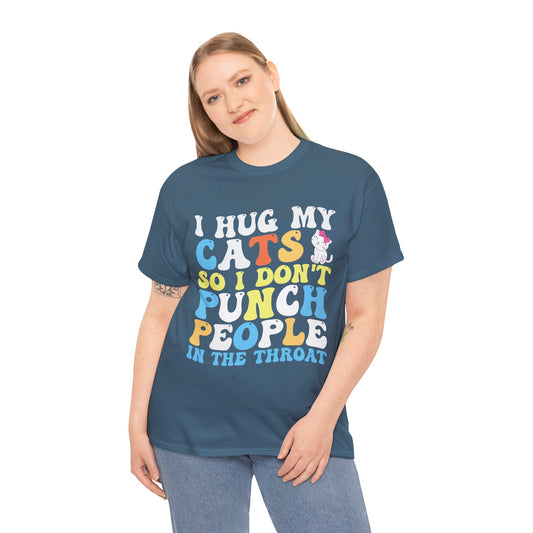 Funny Cat Lover Unisex Heavy Cotton Tee, I HUG CATS Shirt